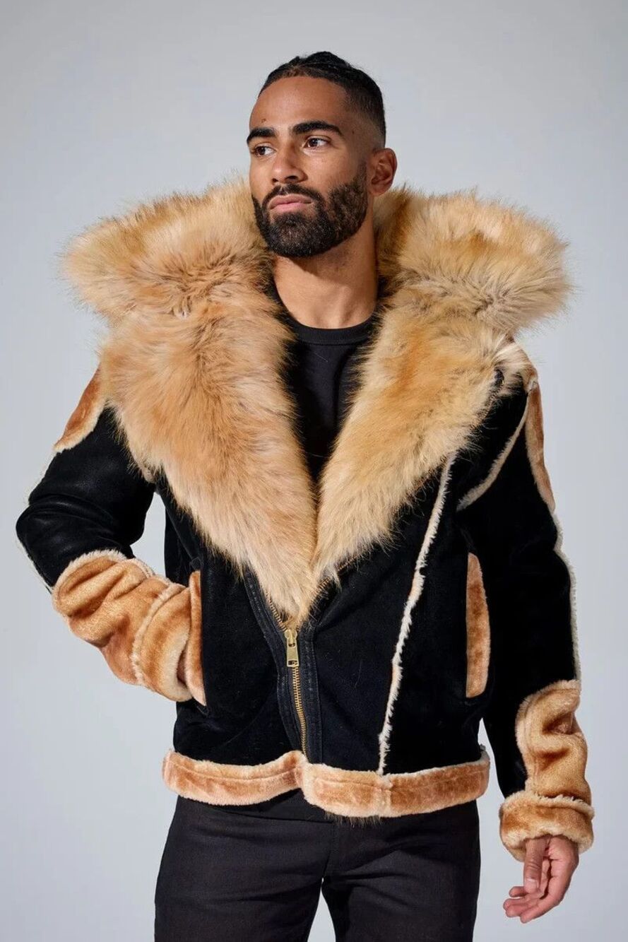 Jordan Craig BLACK LABEL Kid Denali Shearling Suede Jacket Faux Fur Coat M